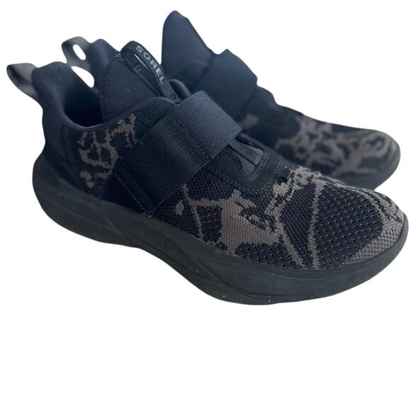 Sorel Explorer Blitz Stride Strap Knit Adjustable Casual Black Grey Sneaker - Picture 1 of 8